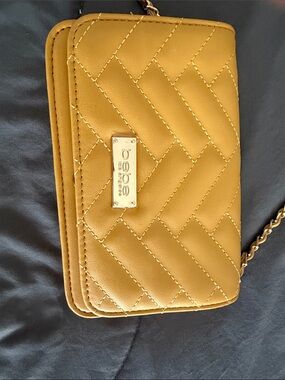 bebe Quilted Mustard Yellow Crossbody with Gold Chain